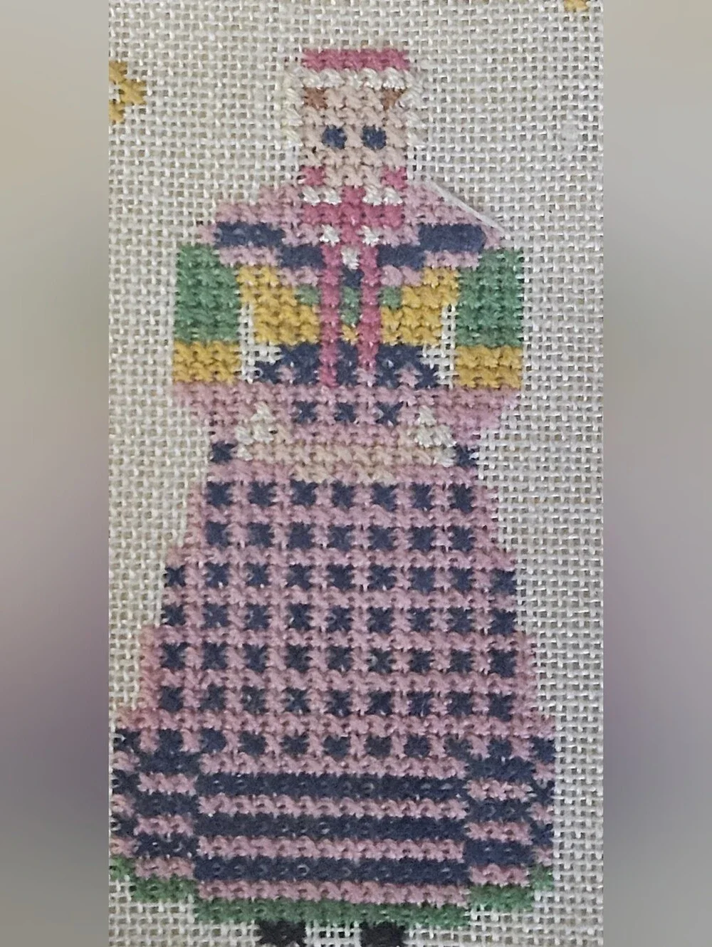 VTG Danish Scandinavian Cross Stitch Easter Church Needlepoint Framed Folk Art